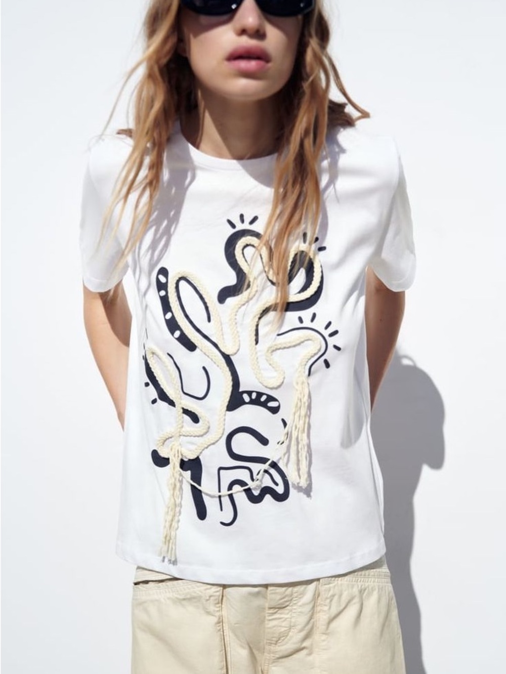 Zara Cotton Tee with Abstract Rope Design